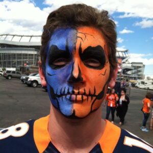 Denver Bronco Blue and Orange Skull