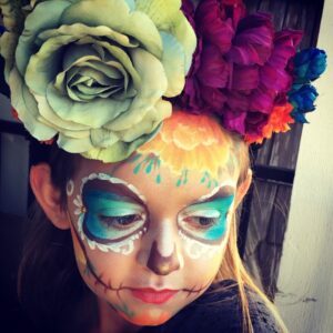 Teal and Orange Sugar Skull for a Child