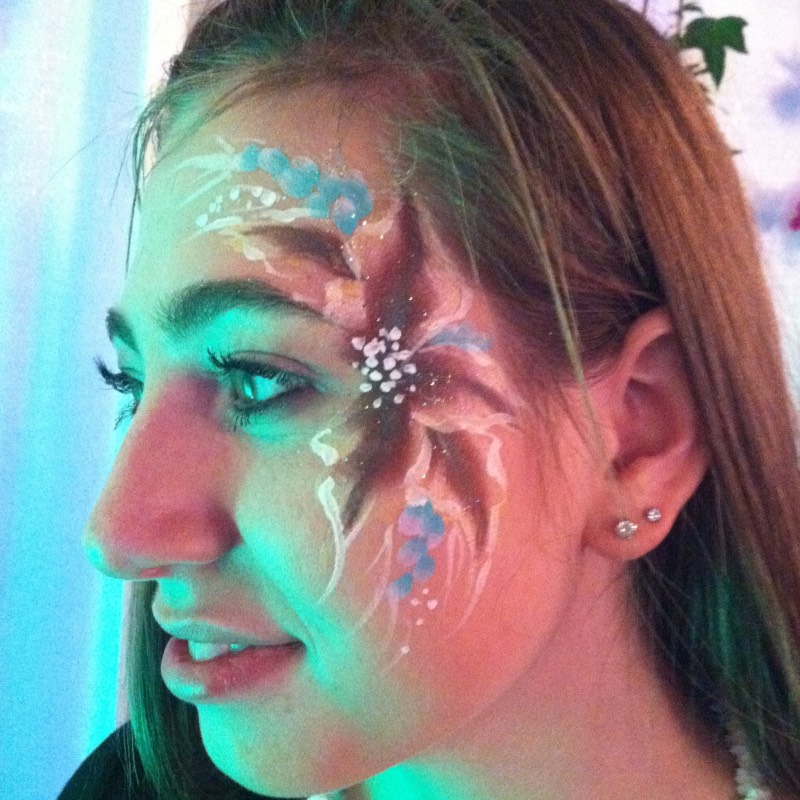 Tropical Flower in Light Blue, Gold and Brown by Snappy Face Painting