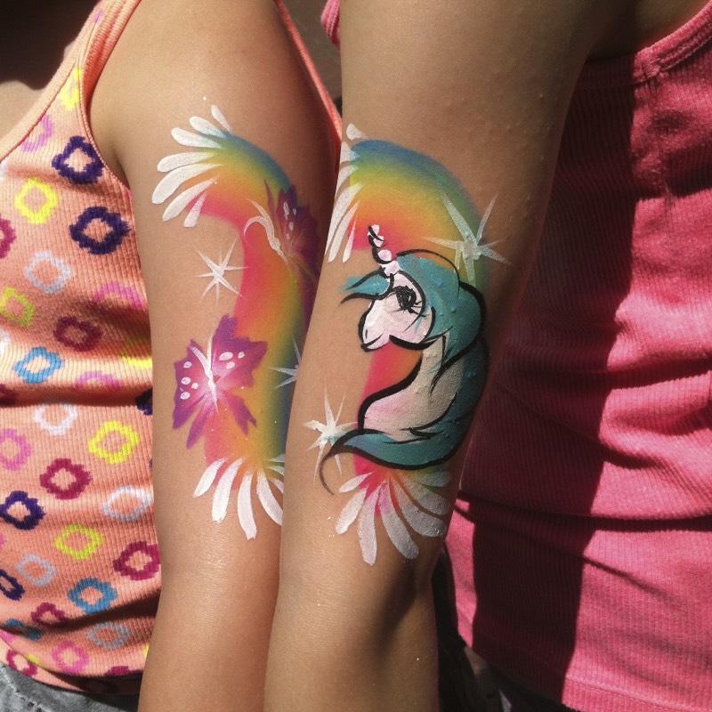 Neon Rainbow with Unicorn and Butterfly by Snappy Face Painting