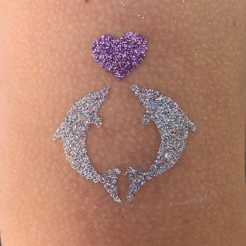 Dolphin and Heart Glitter Tattoo
