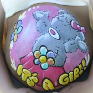 Grey Teddy Bear with Flowers Belly Art