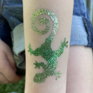 light green and dark green glitter tattoo gecko lizard